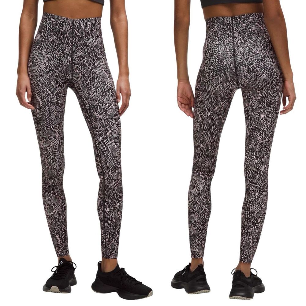 Lululemon Glow Up Super High Rise Tight Pink Gray Snake Print Size 6 PRISTINE
